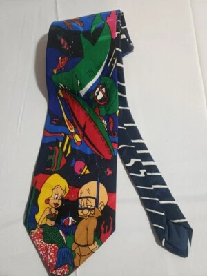 Corbata vintage de 1990 Looney Tunes Mania Elmer Fudd/Sirena collage tema Foto 1 de 4