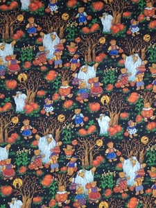 Vintage Kessler for Concord Halloween Bears Black Cotton Fabric 2.77 Yards - Picture 1 of 7
