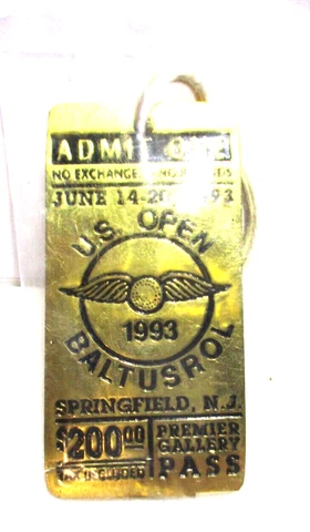 Vintage -  "1993 US OPEN BALTUSROL" - Brass Keychain Ticket - In Orig Packaging Cover
