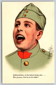 Postal Suiza Militar Ejército Soldado Feliz Firmado Gaubehi c1924 1L - Imagen 1 de 2