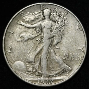 1937-D Walking Liberty Silver Half Dollar XF E312 T - Picture 1 of 2