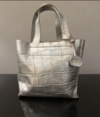 Furla Leather Handbag | Beautiful Unique Embossed Silver Crocodile Pattern - Image 1 of 4