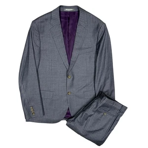 Indochino Suit Flannel Slim Fabric Striped Custom Wool Bemberg Grey 42S 38x29 - Picture 1 of 13