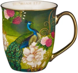 Christian Art Gifts Blue Peacock Ceramic Coffee Mug with 14, Green/Blessed - Picture 1 of 7