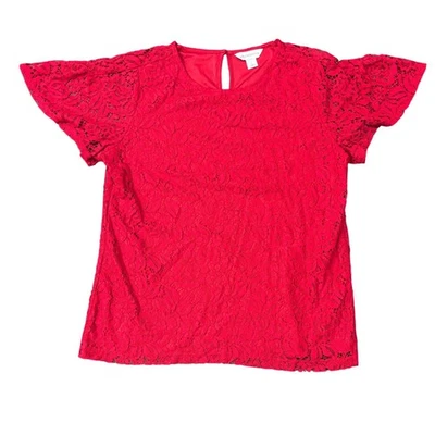 Blusa Top de encaje rojo Liz Claiborne para mujer talla L manga corta Foto 1 de 4