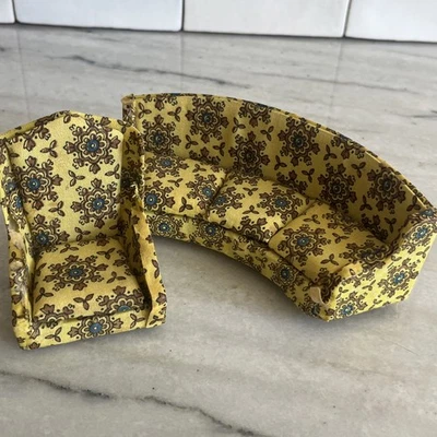 1960s Ideal Petite Princess Fantasy Matching Curved Sofa & Chair - Image 1 of 4