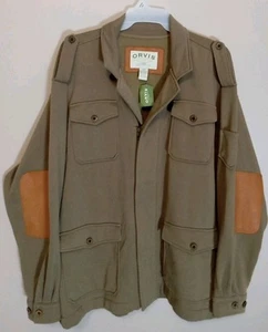 Orvis Safari Brown Men Cardigan Zip Leather Elbow Patch Sweatshirt Size XXL - Picture 1 of 10