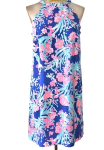 Lilly Pulitzer Rosa Blau Ozean Blumen Neckholder Etui Strandkleid Gefüttert Gr. S Neu ohne Etikett - Bild 1 von 4