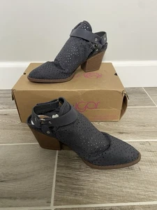 Women's Sugar Slouch Block Heel Blue Sandal Booties Faux Suede Size 8.5 NEW - Picture 1 of 6