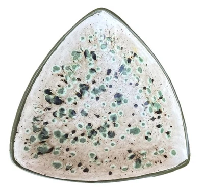MCM Style 9” Decorative Catch All  Green Beige Speckled Triangle Tray Handmade - Image 1 of 4