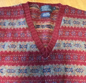 116 Vintage Polo Ralph Lauren Fair Isle Great Britain Wool Sweater Unisex L - Picture 1 of 11