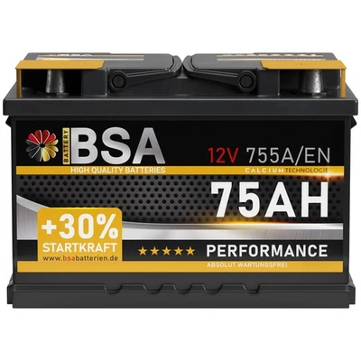 BSA Autobatterie 75Ah 12V +30% Power ersetzt Batterie 70Ah 72Ah 74Ah 77Ah 80Ah - Bild 1 von 4