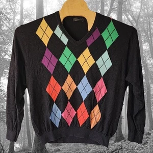 Vintage St. Croix Argyle Silk Blend Knit V-Neck Sweater Large L Made in USA - Picture 1 of 5