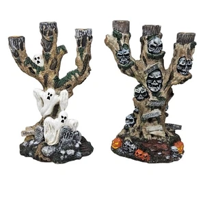 Set 2 candelabri vintage anni 90 Fitz Floyd Halloween candelabri teschio fantasma  - Foto 1 di 7