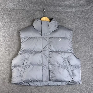 Gymshark Puffer Vest Womens Large Gray Cropped Midi Gillet Oversized - Picture 1 of 8