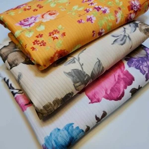 Blumen Streifen Ripp Viskose Material Stretch Jersey Kleid Handarbeit Stoff 58" Meter - Bild 1 von 15