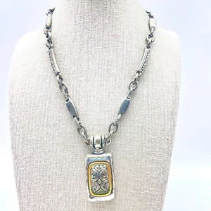 Mixed Metal Pendant Necklace Chunky Heavy Classic - Picture 1 of 7