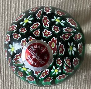 Vintage MCM Millefiori Murano Art Glass Paperweight Floral Original Label Green - Picture 1 of 11