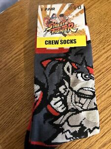 Capcom Street Fighter Novelty Adult Crew Socks Shoe size 6-13, NWT