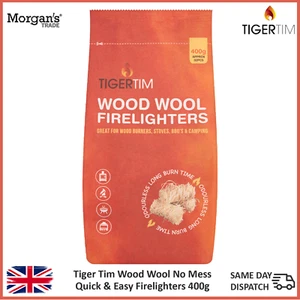Tiger Tim Wood Wool Firelighters Fire Starter Odourless Long Burn Stove BBQ 400g - Picture 1 of 8