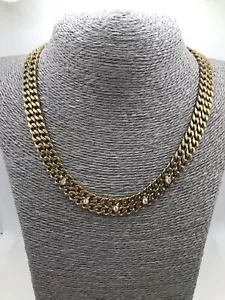 Vintage Gold Tone Curb Link Drop Choker Necklace with Rhinestones Classic Retro - Picture 1 of 11