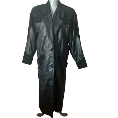 Gabardina Larga De Colección G-III Cuero Genuino Gamuza Paisley Negra Manga Dolman S Foto 1 de 4