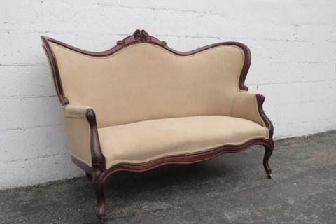 Late 1800s Victorian Carved Solid Walnut Settee Loveseat 3929 Cover