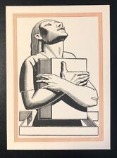 Rockwell Kent ex Libris Bookplate - Art Deco Woman with Book - Unused, 1930s