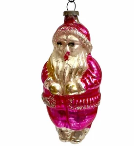 Antique Figural Santa Mercury Glass Pink Ornament Germany 4.5" 1950's - Picture 1 of 9