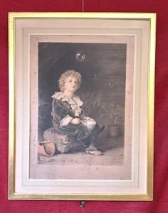 John Everett Millais A Child's World later Bubbles print pencil signed FATG COA - Picture 1 of 10