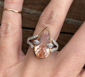 6Ct Pear Lab Created Morganite Solitaire Engagement Ring 14K Rose Gold Plated