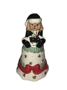 Hund Glocke Figur Weihnachten Keramik grau Katze gekleidet wie Weihnachtsmann - Bild 1 von 10