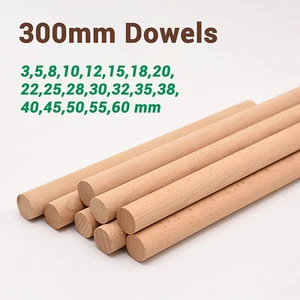 30cm Wooden Craft Sticks - Hardwood Dowels Poles - 3,5,8,10,12,15 & 20mm Dia. - Picture 1 of 2