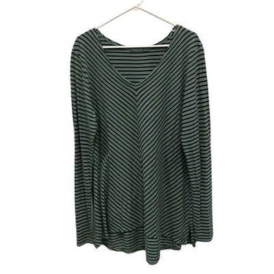 Top túnica corte suelto para mujer manga larga talla XL verde azulado rayas Lagenlook Boho  Foto 1 de 4