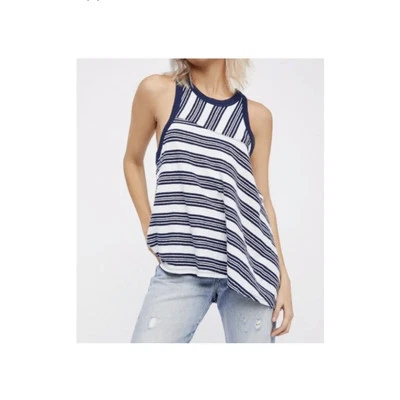 We the Free Tank Blanco Azul Rayas Asimétrico Foto 1 de 4