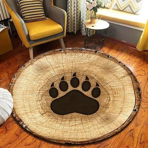 Rustic Bear Animal Paw Print Rugs 6Ft for Living Room Balcony Tree Ring Wood ... - Picture 1 of 5