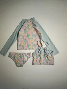 NWT Girls Size 12  Hurley Three Piece Bathing Suit Set with rashguard UPF  50 - Picture 1 of 3