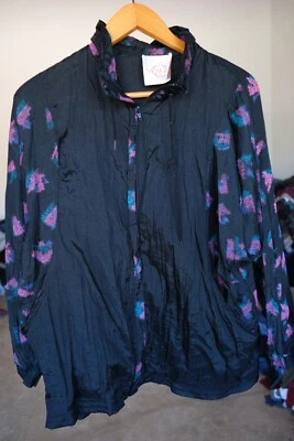 Venezia Vintage Estilo Preto e Floral Quebra-Vento Zíper Completo Feminino Tamanho 18/20 - Imagem 1 de 4