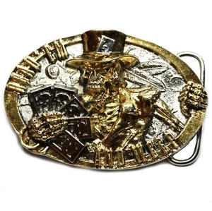 Read'Em and Weep Belt Buckle, Gold & Silver Plated, Gothic Gamble Dragon Designs - Picture 1 of 5