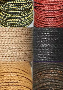 3 mm - Cuerdos de cuero bolo redondos trenzados genuinos - Paquete de 2 yardas a 25 yardas - Imagen 1 de 12