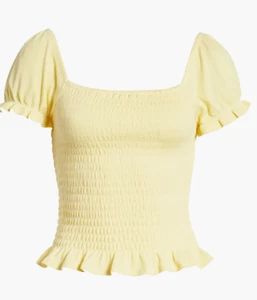 Good Luck Gem Nordstrom Yellow Smocked Thermal Puff Sleeve Top Size M NWT - Picture 1 of 5