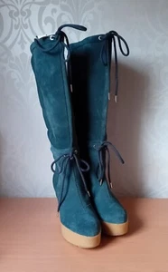 Rockport womens blue suede knee length slouch wedge heel boots UK 6 EUR 40 NEW - Picture 1 of 6