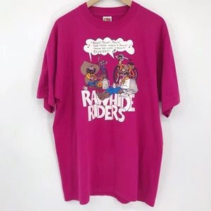 Vtg 1997 Fruit of the Loom Single Stitch Graphic TShirt Rawhide Riders Pink XL - Picture 1 of 7