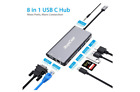 RayCue USB C Hub Adapter 8 in 1 USB-C to HDMI/VGA/R45 for Mac-Book, DELL, HP etc