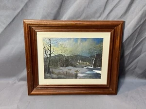 Vintage 10x12 Snowy Mountain Serenity Home Cabin Framed Art Print Solid Wood - Picture 1 of 7