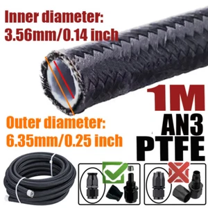 Manguera de gas aceite línea de combustible PTFE trenzada de nailon inoxidable 3,28 pies AN3 3AN ID:0,14" E85 - Imagen 1 de 8