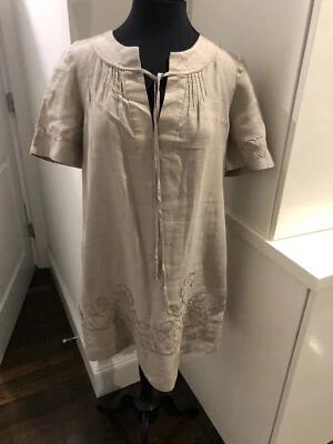 Nuevo Juicy Couture Mujer Tostado Beige Floral Bordado Lino Túnica Vestido Cambio 12 Foto 1 de 4