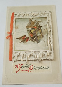 A Joyful Christmas Winter Bird Opening Window Early Postcard