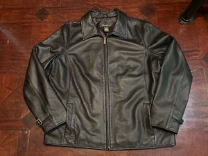Eddie Bauer Black Leather Jacket Size XL Tall XLT Extra Large ~Biker Coat - Picture 1 of 8