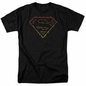 Flamed Outlined Superman Logo T Shirt Licensed Comic Book Movie Tee Black - Picture 1 of 2